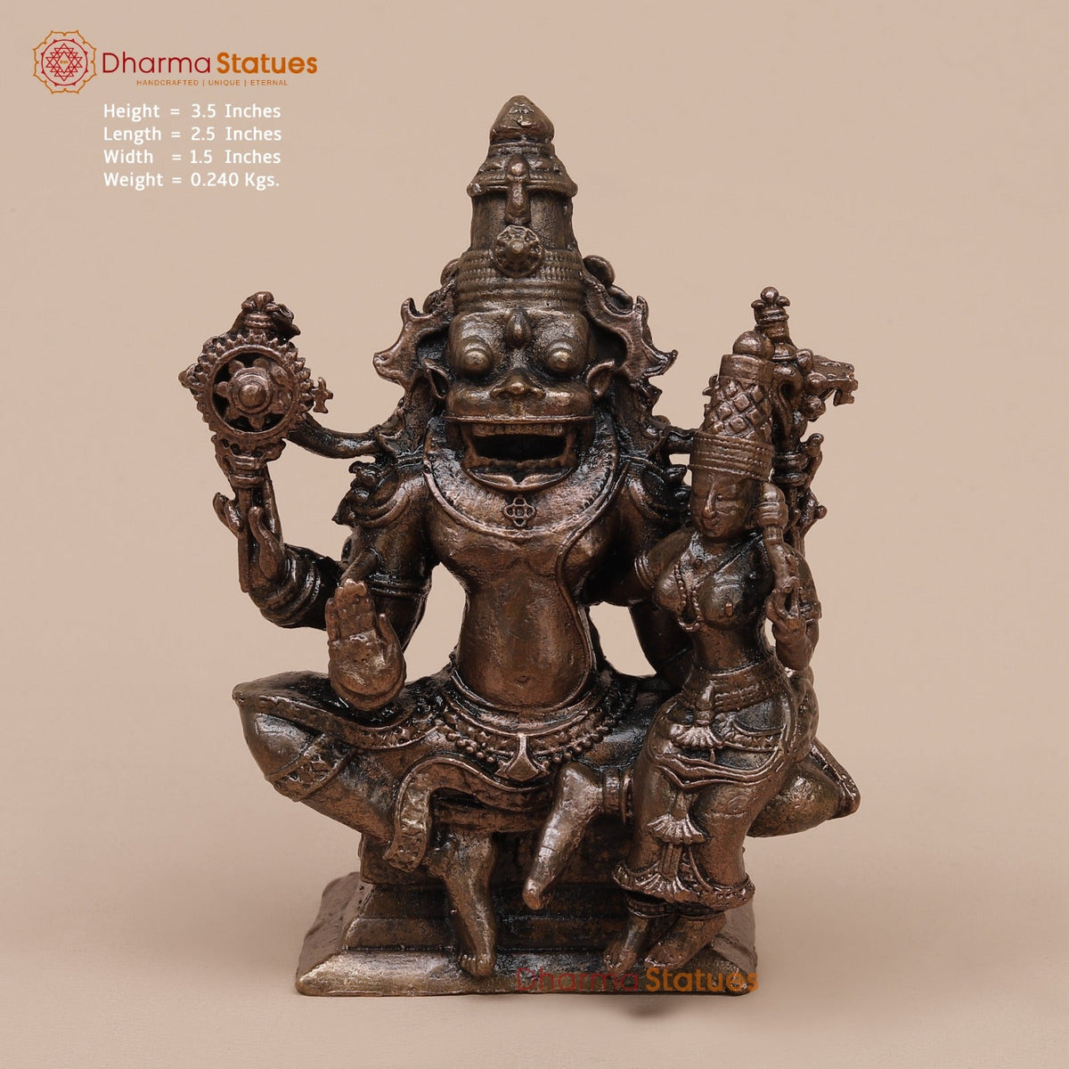 Copper Narsimha Lakshmi Seated Fine 3.5”