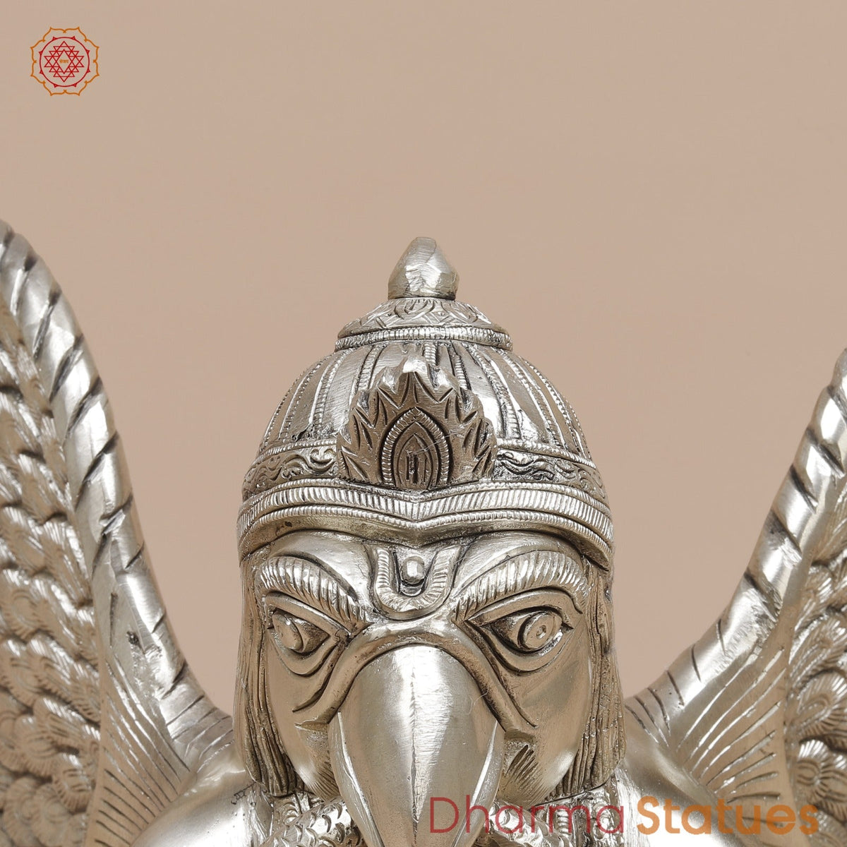 Brass Garuda Flying Holding Snake, Silver Coated 12”