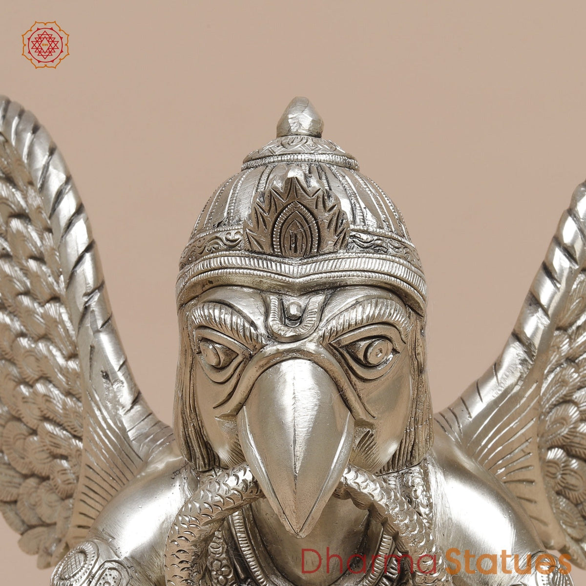 Brass Garuda Flying Holding Snake, Silver Coated 12”