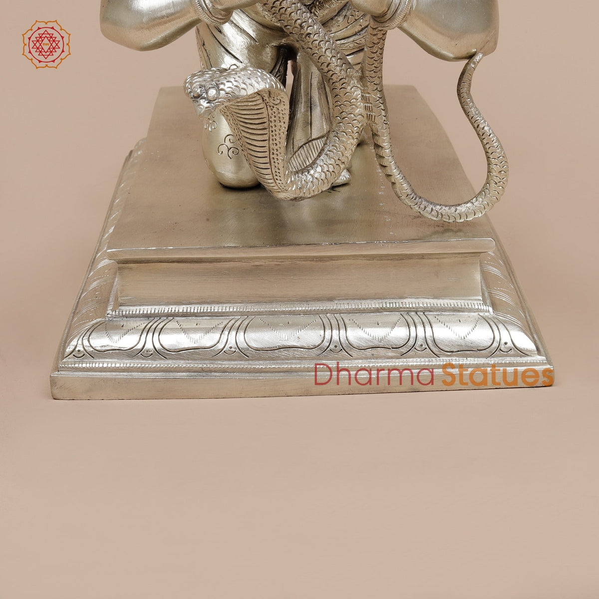 Brass Garuda Flying Holding Snake, Silver Coated 12”