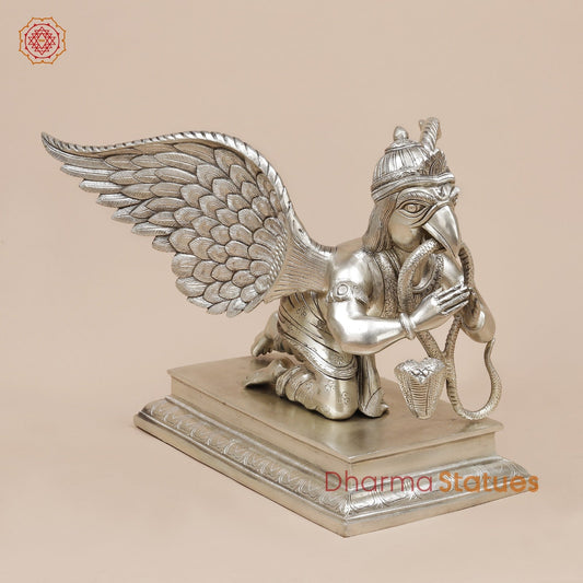 Brass Garuda Flying Holding Snake, Silver Coated 12”