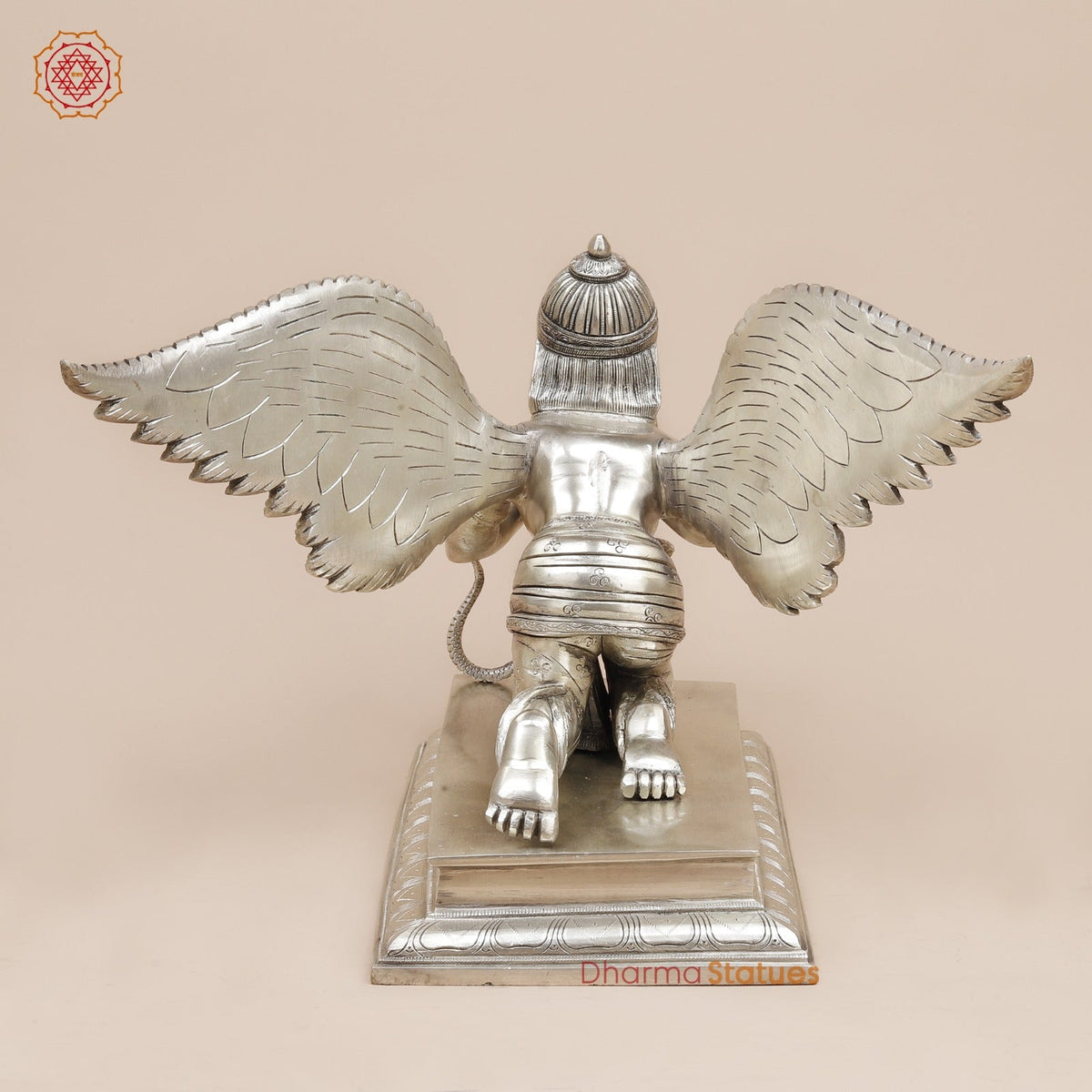 Brass Garuda Flying Holding Snake, Silver Coated 12”