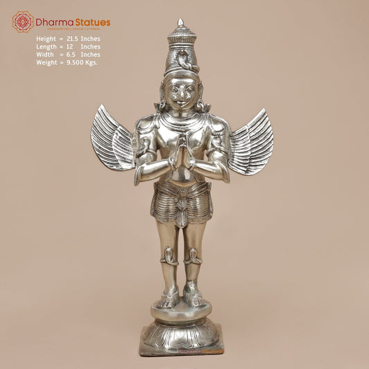 Brass Garuda Standing Fine, Silver Coated 22”