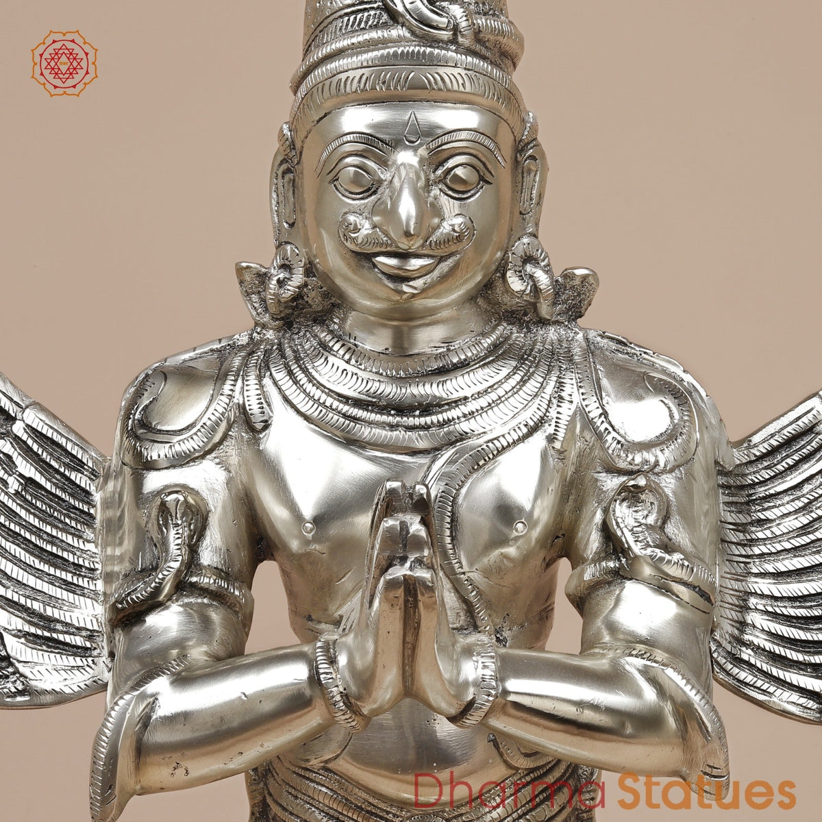 Brass Garuda Standing Fine, Silver Coated 22”