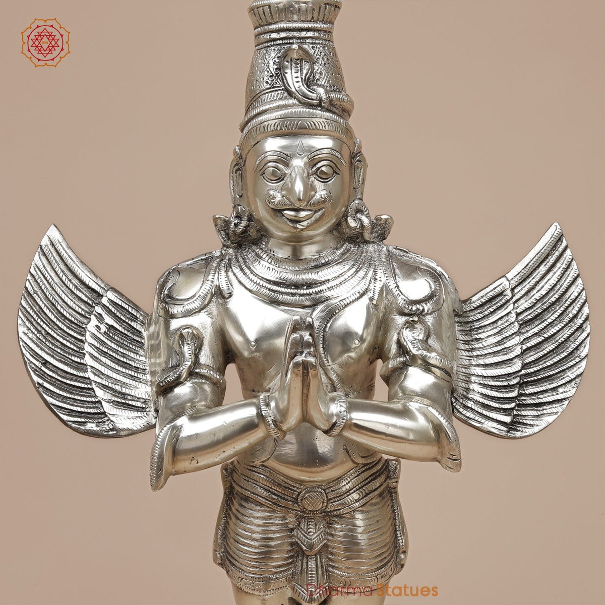Brass Garuda Standing Fine, Silver Coated 22”