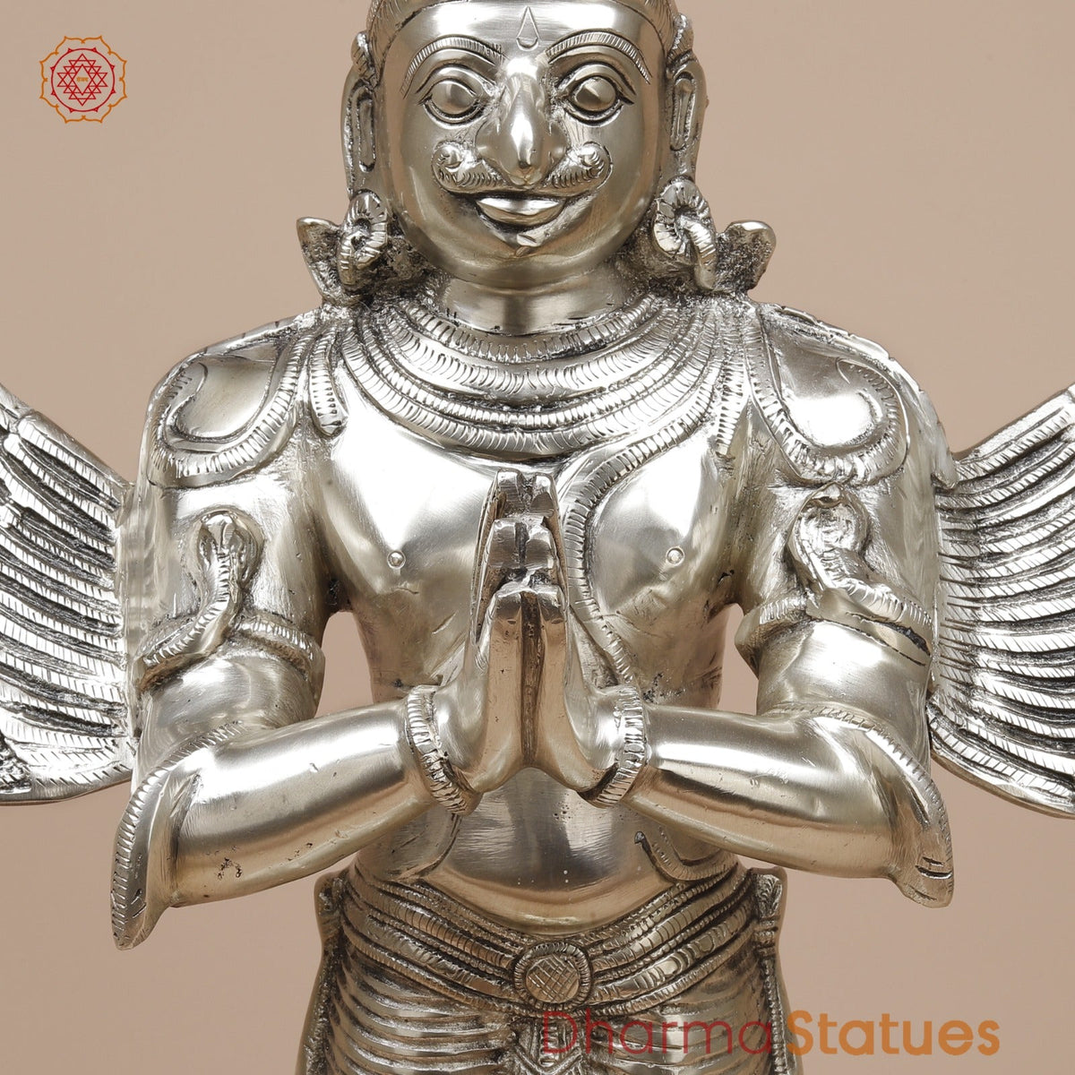 Brass Garuda Standing Fine, Silver Coated 22”