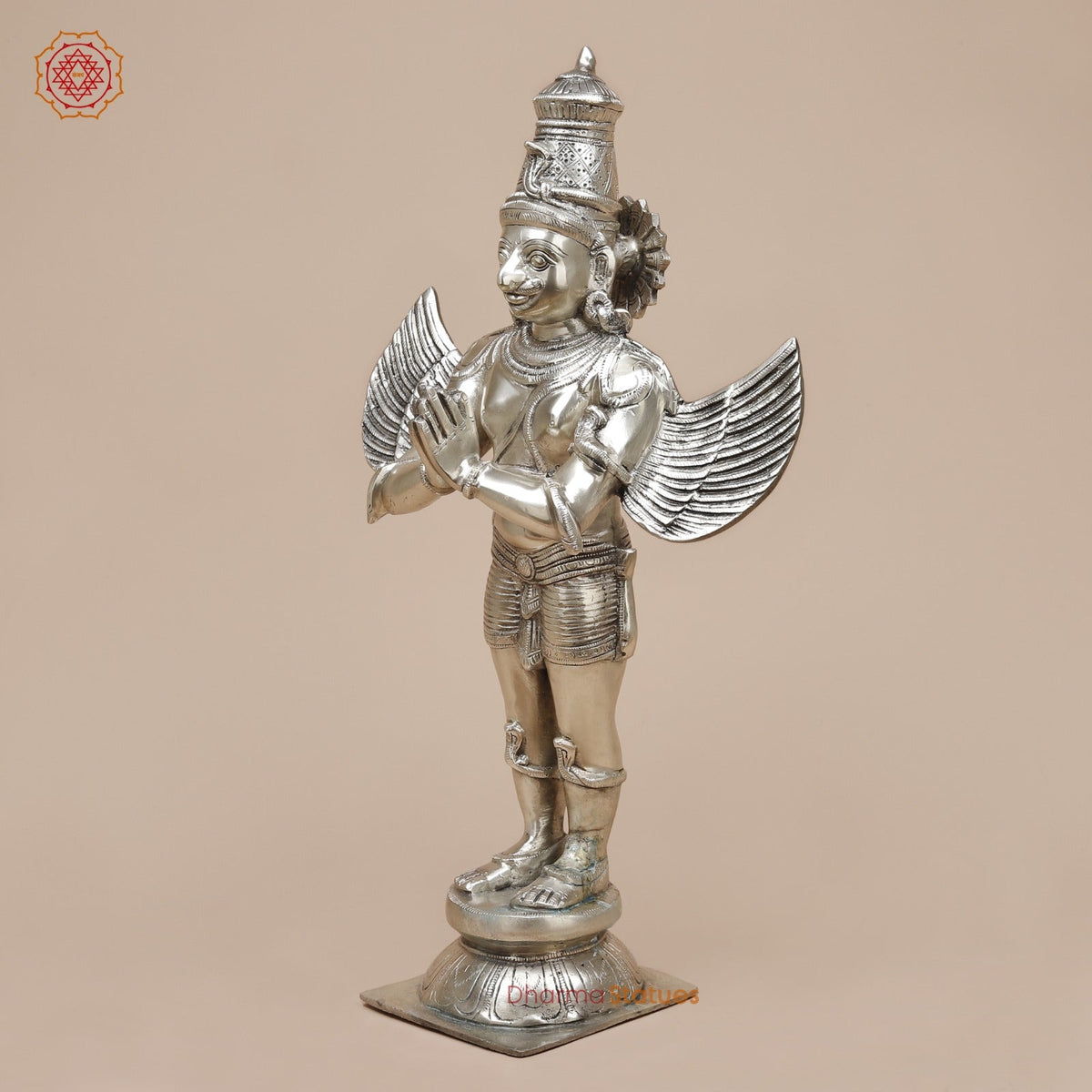 Brass Garuda Standing Fine, Silver Coated 22”