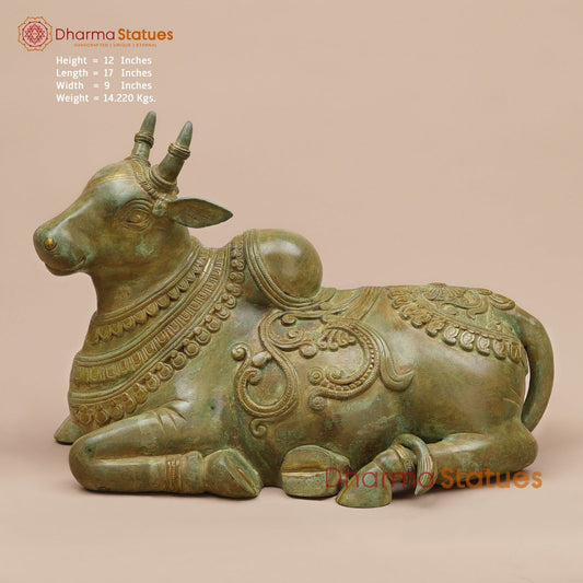 Brass Nandi Seated Fine, Natural Green Patina 17”