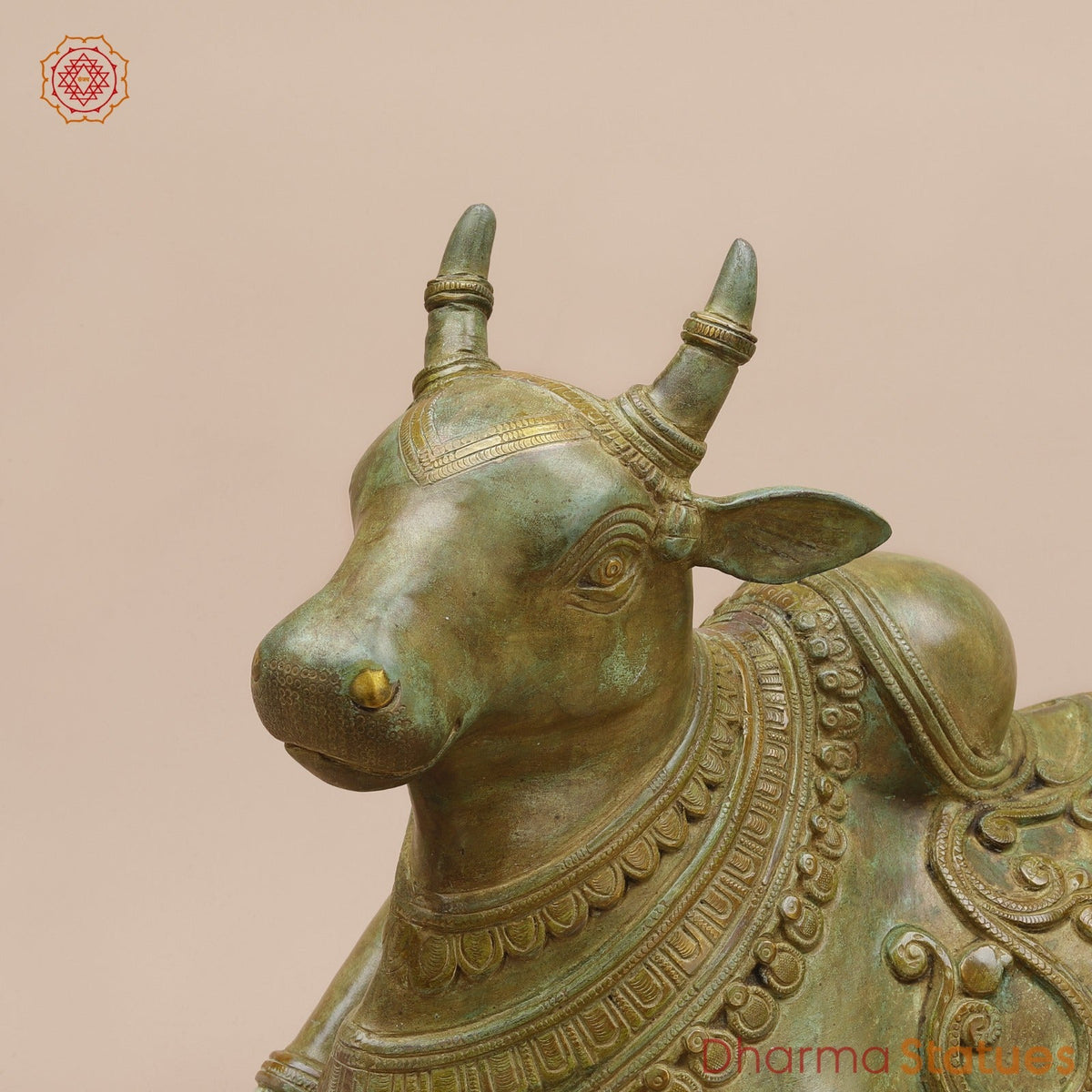 Brass Nandi Seated Fine, Natural Green Patina 17”