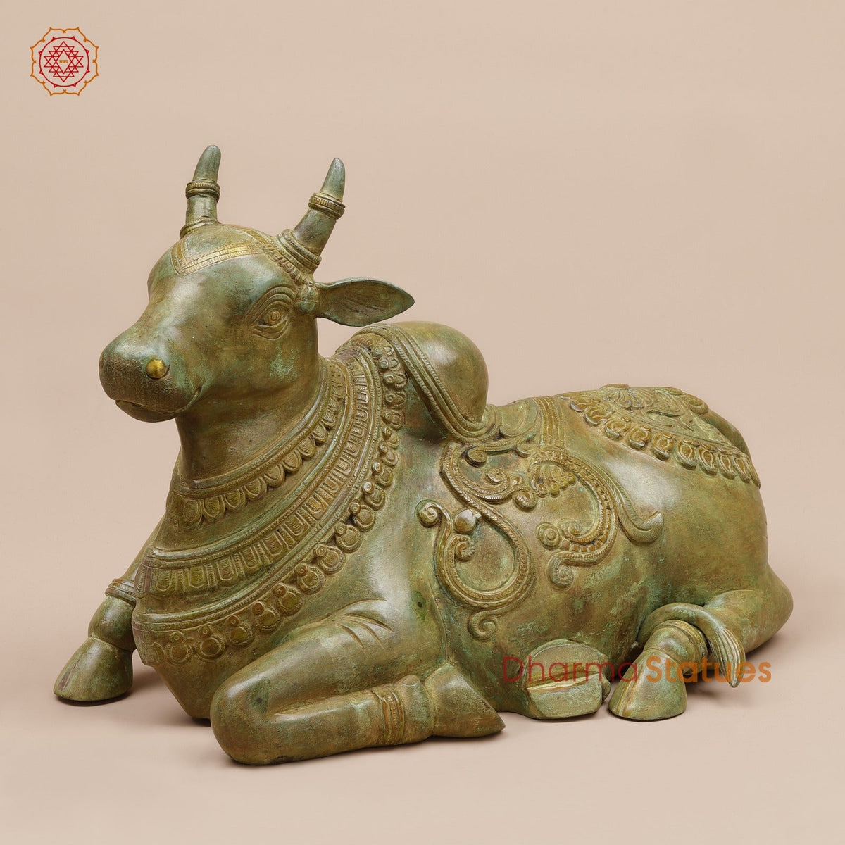 Brass Nandi Seated Fine, Natural Green Patina 17”
