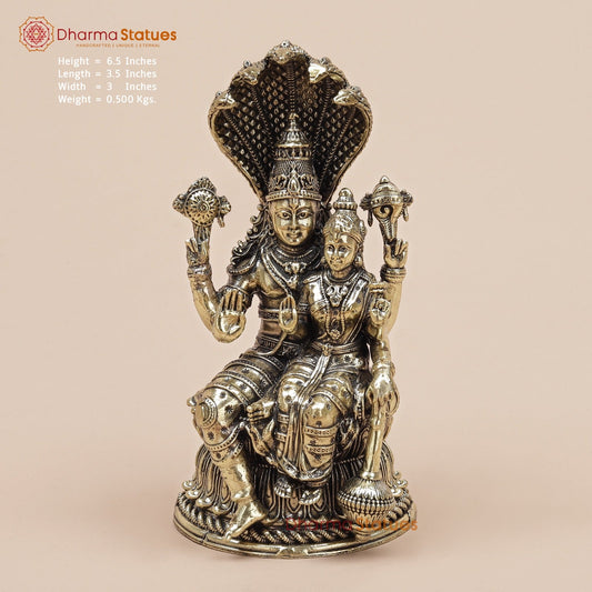 Brass Vishnu, Lakshmi Seated with Sheshnag Fine 6.5”