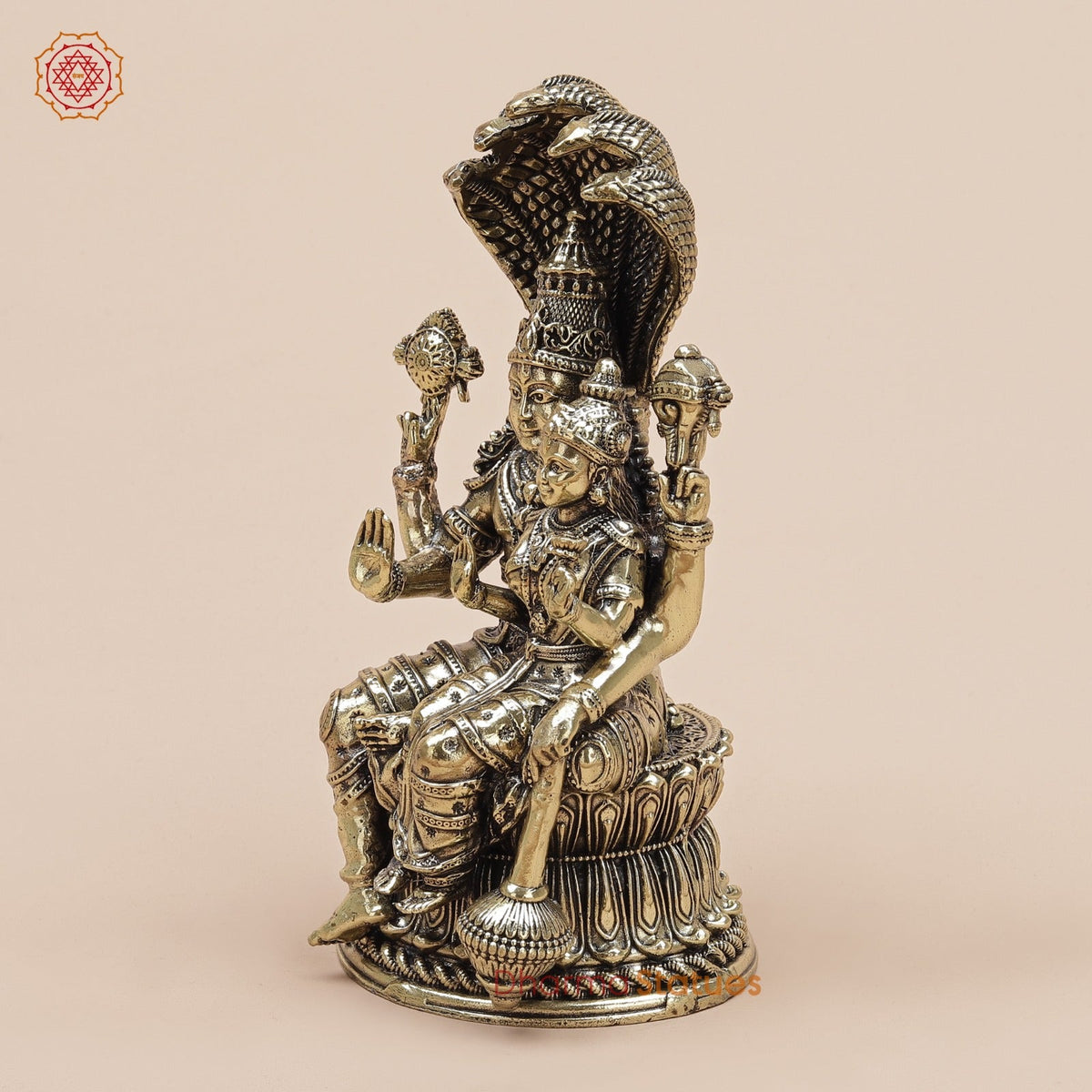Brass Vishnu, Lakshmi Seated with Sheshnag Fine 6.5”