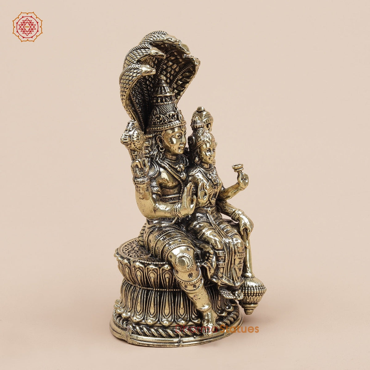 Brass Vishnu, Lakshmi Seated with Sheshnag Fine 6.5”