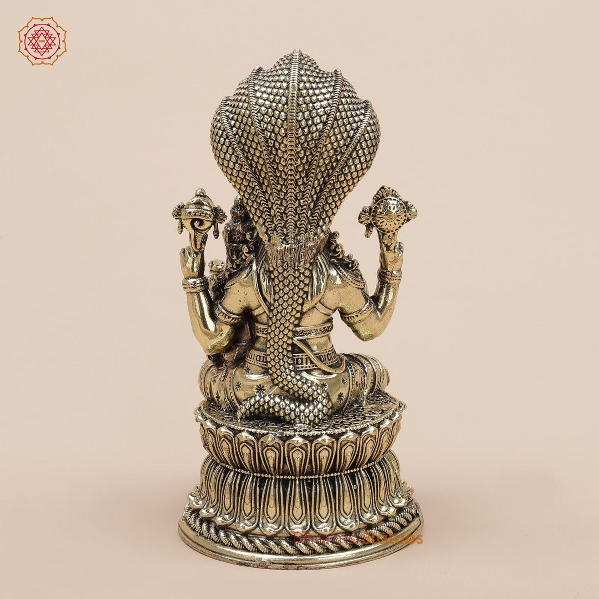 Brass Vishnu, Lakshmi Seated with Sheshnag Fine 6.5”