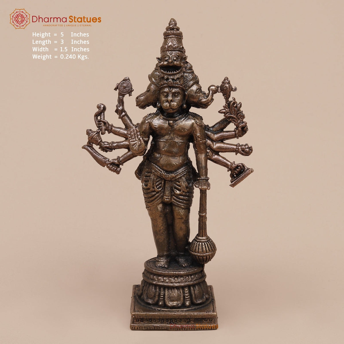Copper Panchmukhi Hanuman Standing Fine 5”