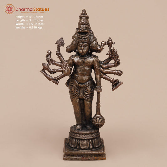 Copper Panchmukhi Hanuman Standing Fine 5”