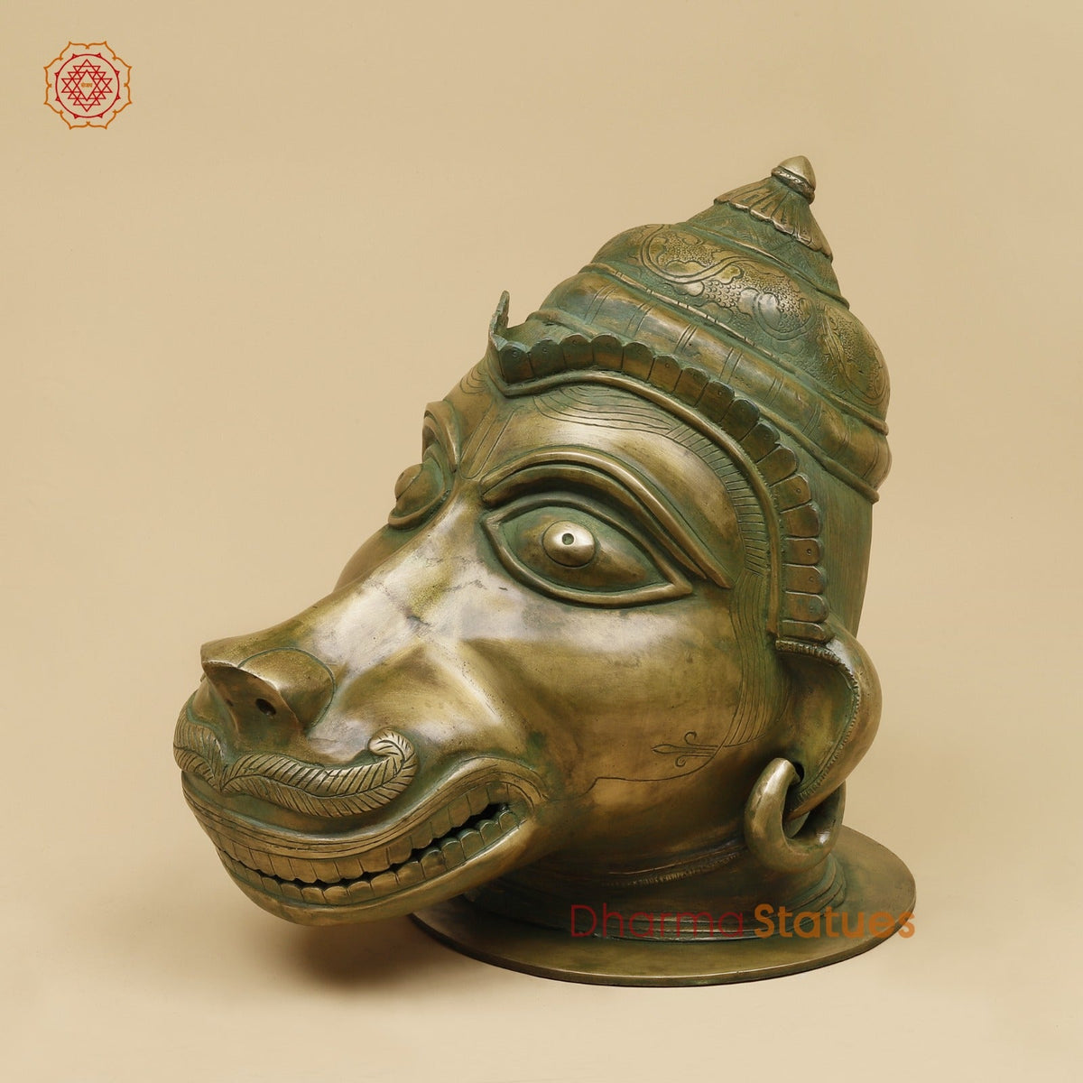 Brass Vintage Hanuman Head Fine, Antique Patina Finish 14”