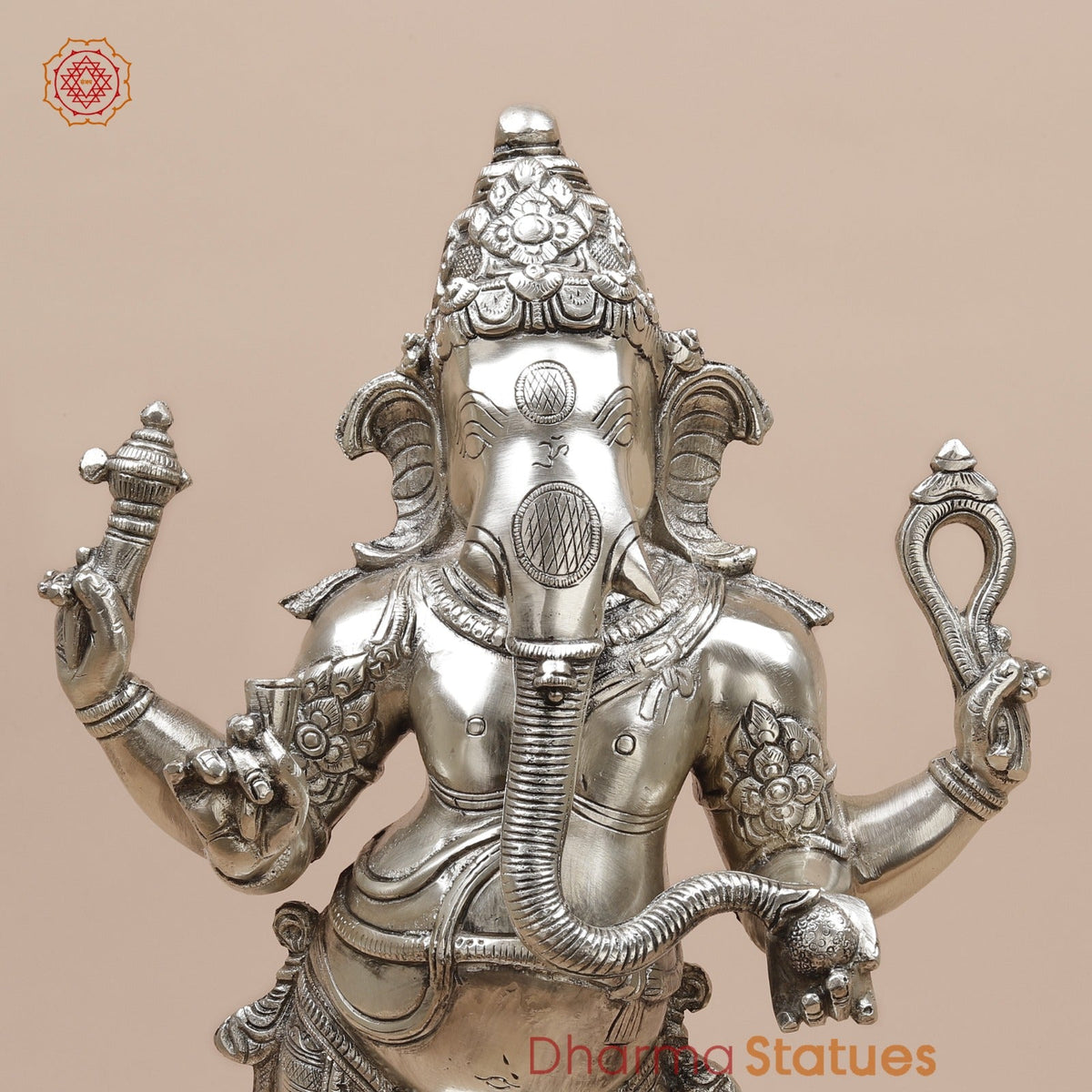 Brass Ganesh Standing Fine, Silver Coated 19”