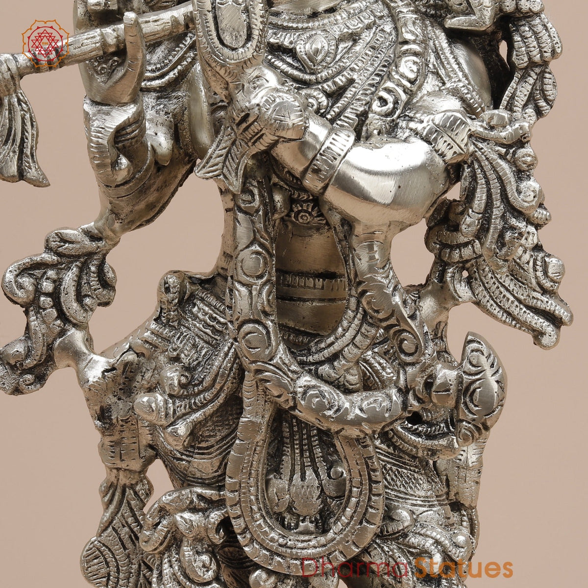 Brass Krishna Standing Fine, Silver coated 18”